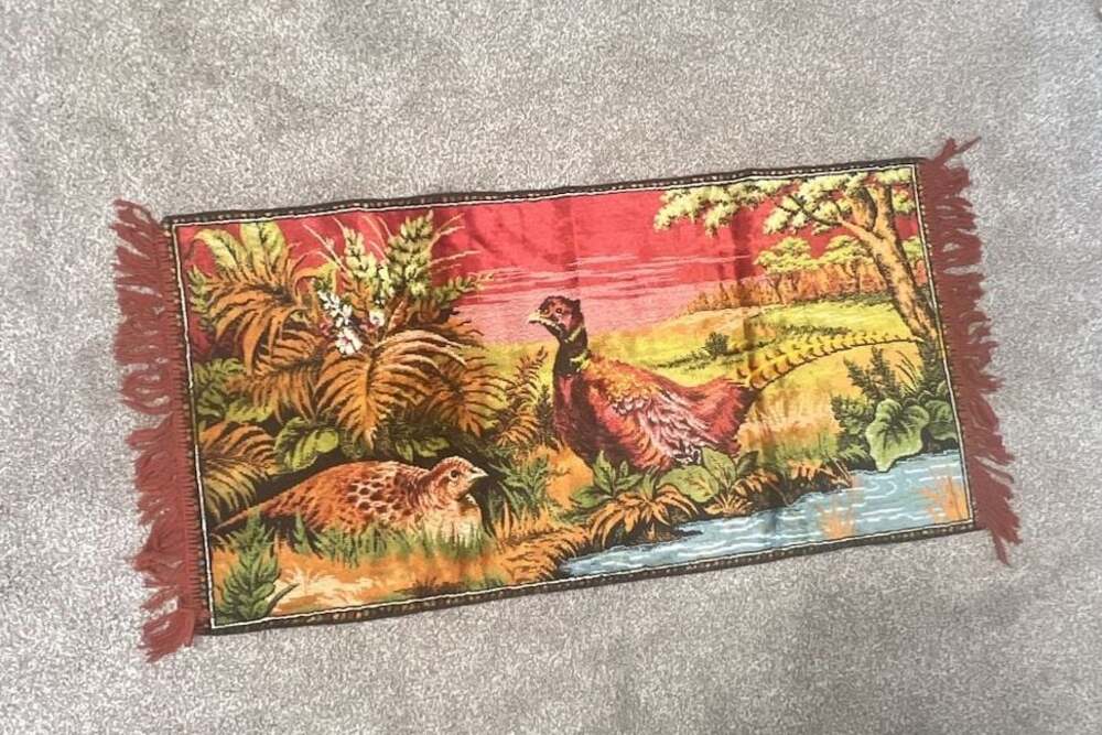 Vintage Pheasant Woodland Velvet Wall Tapestry Rug